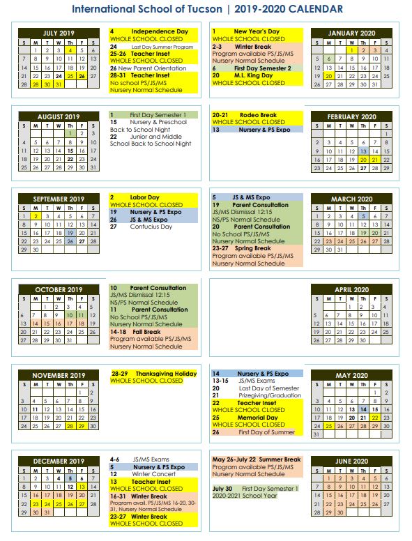 Tusd Calendar 2022 School Calendar | International School Of Tucson